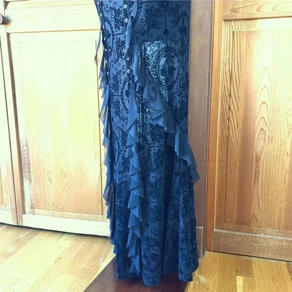 Gothic Victorian Vampire Dark Fairy Torture Garden Black Ruffle & Strap Dress - Picture 8 of 12